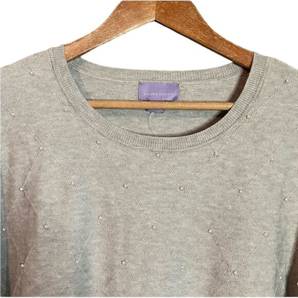 NWT! Laura Scott grey beaded sweater - Picture 2 of 12